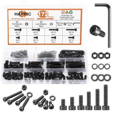 Imagem de Kit de sortimento de parafusos Hapric 172 unidades M6x8/10/12/16/20/25