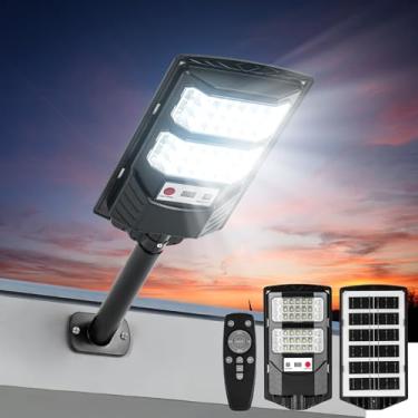 Imagem de JOISTOON Luzes solares de rua externas à prova d'água, luzes de sensor de movimento LED 6500K, holofotes solares com iluminação comercial do crepúsculo ao amanhecer remoto para caminho de quintal