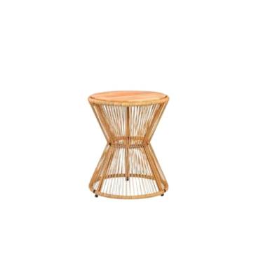 Imagem de Mesa lateral em forma de ampulheta em fibra sintética – decoração luxuosa para a casa, resistente mas elegante. Perfeita para salas de estar e quartos clássicos. (Palha)