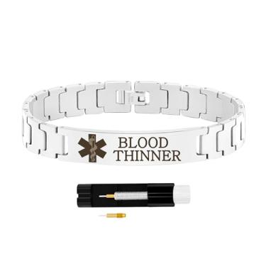 Imagem de Zircobic Pulseira de alerta médico de aço inoxidável – Gravada a laser para várias condições, design leve à prova d'água com removedor de elos, confortável para uso diário e ao ar livre, Adjustable