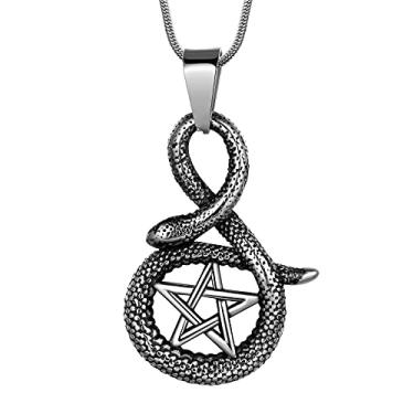 Imagem de Colar pentagrama pentagrama Wiccan - pingente satânico estrela aço inoxidável 316L selo tradicional de tetragrama de Salomão Eliphas Levi's Pentagra Wicca Punk joia retrô, Aço inoxidável Ouro
