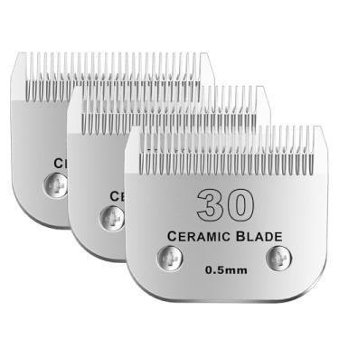 Imagem de colorski Lâmina de cerâmica destacável para cães de estimação nº 30, compatível com Andis Size 30, comprimento de corte 1/50" (1,5 mm), compatível com cortadores de cachorro Andis/wahl/Oster 3 peças