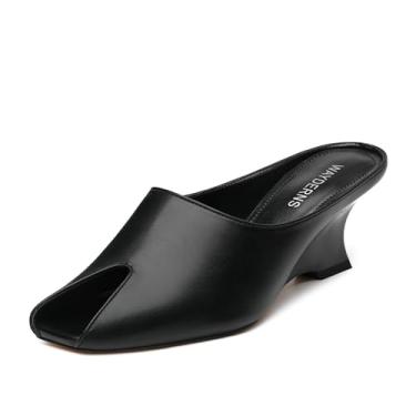 Imagem de WAYDERNS Sandálias femininas de salto alto com bico quadrado de salto alto sem salto plataforma sem salto, Preto, 40