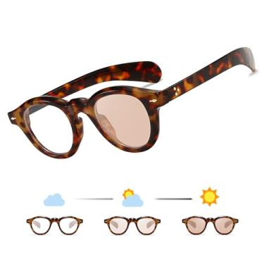 Imagem de AUSQUQI Óculos de sol fotocromáticos com rebite redondo que muda de cor, vermelho, para homens e mulheres, proteção UV, óculos clássicos para dirigir e pescar, Estampa de leopardo/rosa, 148MM*51MM