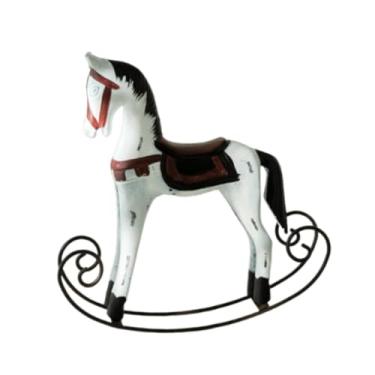 Imagem de Generic Estatueta de cavalo de madeira, estátua de cavalo de balanço, ornamento decorativo para exibição em festa de aniversário de hotel, sala de estar, Vermelho Branco