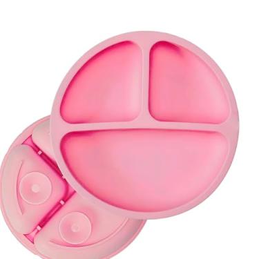 Imagem de Prato Infantil de Silicone com Ventosa Antiderrapante e 3 Divisórias – 20 cm, Atóxico, Resistente a Altas e Baixas Temperaturas, Ideal para Alimentação de Bebês e Crianças (Rosa)