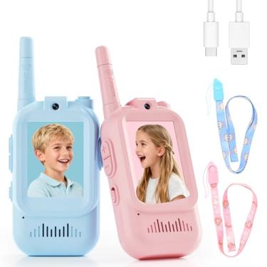 Imagem de Walkie Talkies para crianças com vídeo – Rádios de tela bidirecional com câmera e trocador de voz, longo alcance, emparelhamento individual – Presentes divertidos de aniversário para meninos e meninas