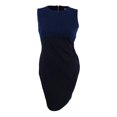 Imagem de Tommy Hilfiger Vestido feminino Scuba Crepe Bi Color com costura lateral, Meia-noite/preto, 40