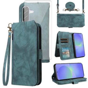 Imagem de Asuwish Capa de celular para Samsung Galaxy A56 5G carteira celular com protetor de tela de vidro temperado alça transversal alça flip zíper suporte para cartão de crédito suporte móvel A 56 56A LTE