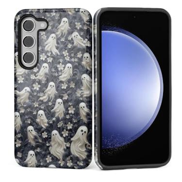Imagem de Capa para Samsung Galaxy S24 FE, silicone macio brilhante + PC rígido antiarranhões capa protetora 2 em 1 resistente à prova de choque para mulheres e homens - fantasma floral de Halloween