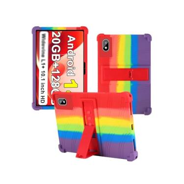 Imagem de Capa para tablet UJJ U6 Android 14 de 10 polegadas, capa protetora de borracha leve à prova de choque, capa protetora de silicone macio ajustável para crianças, arco-íris