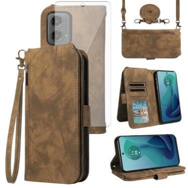 Imagem de Asuwish Capa para celular Motorola Moto G 5G 2024 carteira com protetor de tela de vidro temperado alça transversal alça flip zíper suporte para cartão de crédito suporte para dinheiro G5G 5 G G5