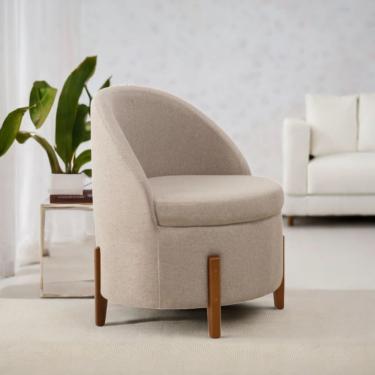 Imagem de Poltrona Redonda Rubi Sala Quarto Escritório E área De Lazer Linho Bege