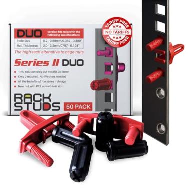 Imagem de Rackstuds Solução de montagem em rack DUO50 1RU Series II - Alternativa sem esforço aos parafusos tradicionais de rack e porcas de gaiola e parafusos de rack de servidor ideal para configuração de