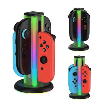 Imagem de EJGAME 4 in 1 Charging Dock Compatible with Nintendo Switch 2 / Switch Joy Con with RGB Lighting, Charger Station with Charging Cable