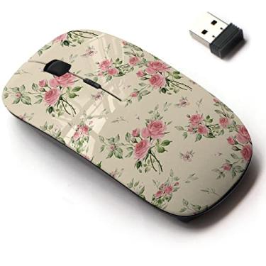 Imagem de Mouse sem fio de 2,4 G com design de padrão fofo para todos os laptops e desktops com nano receptor - botões de rosa em aquarela