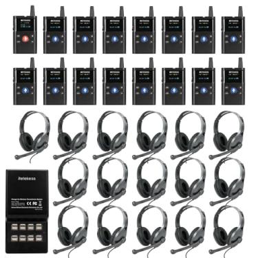 Imagem de Retekess Sistema de guia turístico bidirecional TT126 para passeios de fábrica, treinamento (1 transmissor, 15 receptores, 16 fones de ouvido e 1 carregador USB)