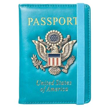 Imagem de Coowayze Carteira para passaporte para mulheres e homens, capa para passaporte com bloqueio RFID, organizador de passaporte de couro impermeável com compartimento para cartão de vacina