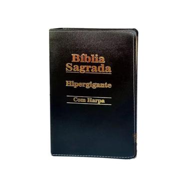 Imagem de Bíblia Sagrada Letra Hipergigante Com Harpa Cor Preta Igreja