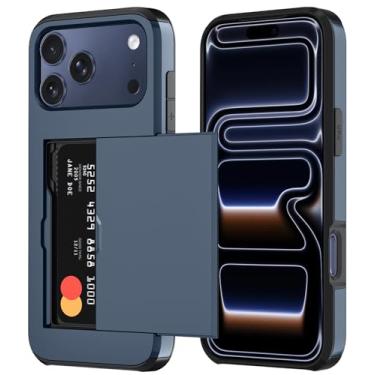 Imagem de Qinmay Capa carteira compatível com iPhone 17 Pro Max, suporte de cartão embutido, camada dupla protetora resistente à prova de choque com compartimento para cartão oculto, capa fina para celular para