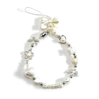 Imagem de SHTALHST Pulseira de telefone com contas de pérola barroca, corrente de telefone de pérola barroca para telefones celulares, chaves de câmera, AirPods, bolsa, chaveiro