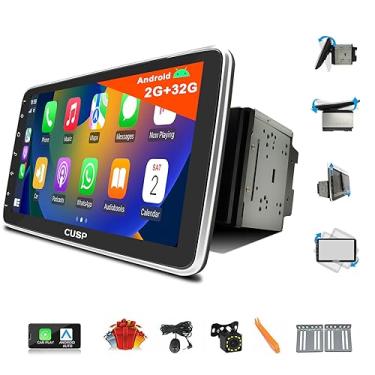 Imagem de Rádio estéreo para carro Android de 10,1 polegadas, GPS duplo DIN, rotação manual universal, reprodutor multimídia 360, tela QLED de 1280 x 720 pixels com reprodução de carro e Android Auto, kit de