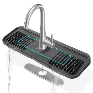 Imagem de Tapete de torneira de silicone, tapete de torneira de cozinha EK-Memory-fish Torneira de silicone coletor de gotejamento com central circular cortável para pia de cozinha, feito sob medida para