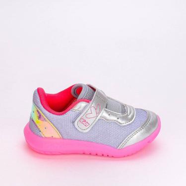 Imagem de Tênis Infantil Feminino Flex Com Led Prata Pink Neon
