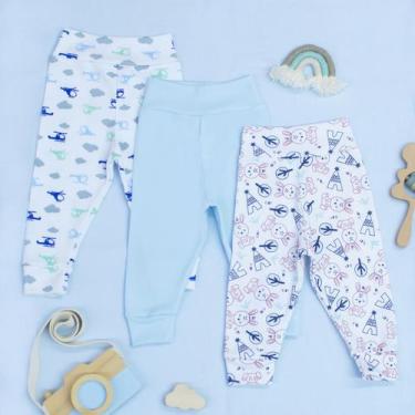 Imagem de Trio Calça Ribana Bebê Confortável Malha Macia Fácil de Vestir Menino 
