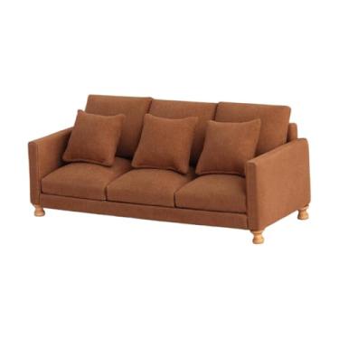 Imagem de Kokiya Sofá de casa de bonecas em miniatura, sofá em escala 1/12, móveis clássicos em miniatura, de boneca de faz de conta, Café Escuro