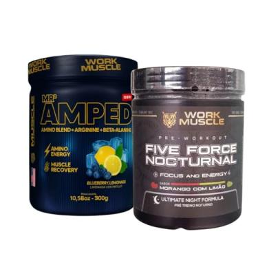 Imagem de WORKMUSCLE, Kit Pré Treino Five Force Nocturnal + Blend de Aminoácidos (Morango com Limão)