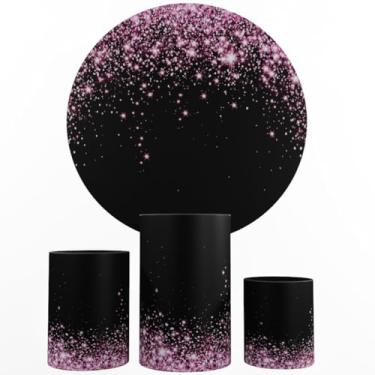 Imagem de Kit Decoração Festa, Painel Glitter + Trio Capas De Cilindros (Color 06 Rosa Preto)