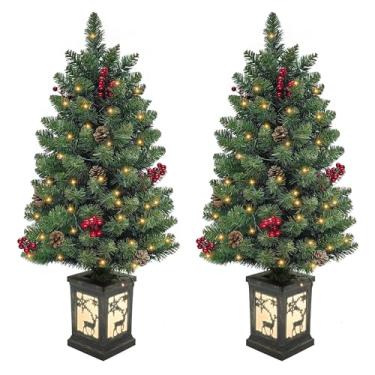 Imagem de Árvore de Natal verde Prelit de 1,5 m com Prelit Premium 78 LEDs, 8 modos, alimentada por bateria, pequena árvore de Natal para presente de decoração de Natal, casa, escritório, exterior, interior com