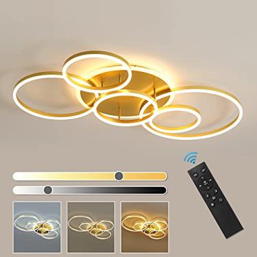 Imagem de Luminária de teto LED moderna 90W Luminária de teto regulável com controle remoto 5 anéis Luminária de teto embutida Lustre de acrílico dourado LED para sala de estar Quarto Cozinha Luminári