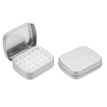 Imagem de PATIKIL Mini caixa de lata de tinta de 24 poços, 2 mini caixas de paleta de estanho de aquarela vazia para viagem, armazenamento portátil de tinta de metal para tinta a óleo acrílica guache, cinza