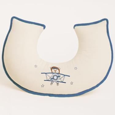 Imagem de Almofada de Amamentação Anatômica em Linho – Bordado Exclusivo para Bebê Menino | Brubrelel Toque Premium (Aviador)