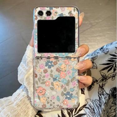 Imagem de Capa para Samsung Galaxy Z Flip6 com estampa floral, transparente, rígida e à prova de choque (para Samsung Galaxy Z Flip6/A708)