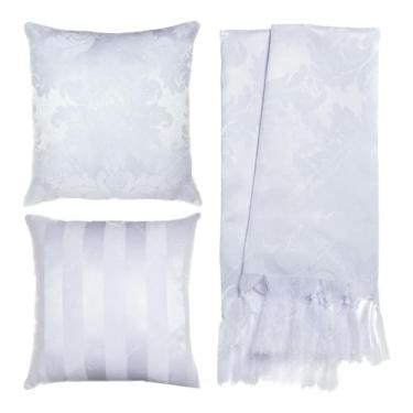 Imagem de Kit 1 Manta Xale para Sofá e Poltronas Em Tecido Jacquard 2 Capas De Almofada (Branco,1 Manta - 2 Capas)