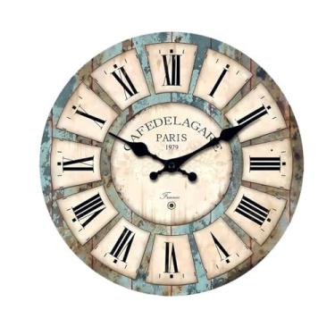 Imagem de Relógio de parede estilo retrô rural relógio de parede circular de madeira, relógio decorativo silencioso, adequado para cozinha doméstica, sala de estar, escritório, banheiro, quarto (sem bateria