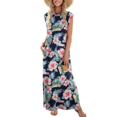 Imagem de Vestido longo Zeagoo 2025, casual de verão, sem mangas, vermelho, flor