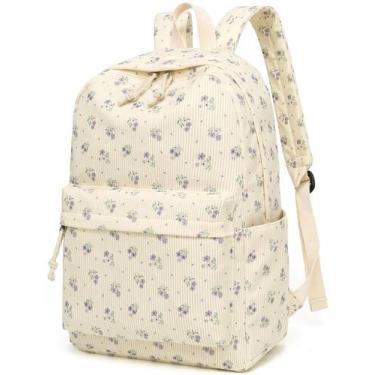 Imagem de Mochila CAMTOP Daisy Print Corduroy para meninas adolescentes bege