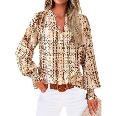 Imagem de Blusa feminina MASCOMODA com decote em V, floral, manga comprida, chif