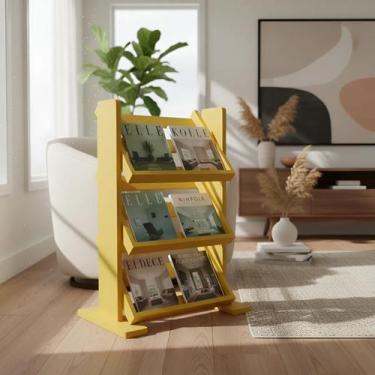 Imagem de Revisteiro de Piso Chão Porta Revistas Livros Amarelo Laca - Formalivr
