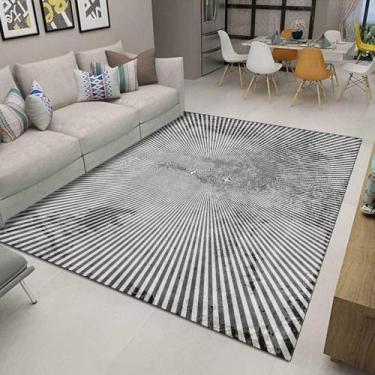 Imagem de Tapete Retângulo Ultra Macio Tapetes Simples E Antigas Linhas De Cimento Preto E Branco Para Sala De Estar Quarto Mesa De Centro De Cabeceira Sofá Fácil De Limpar, 160×280CM(5ft3"x9ft3")