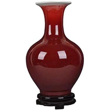 Imagem de Vaso de cerâmica artesanal com acessórios de base para escritório, casa (vermelho (32 * 19 cm) para flores