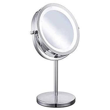 Imagem de Espelho pequeno para maquiagem, espelho de beleza frente e verso para mesa, espelho cosmético com ampliação de 10x, espelho giratório de 360° para banheiro, espelho de maquiagem