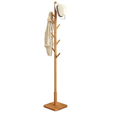 Imagem de Cabide de madeira cabide de madeira cabide de mastro independente suporte de revestimento de entrada com 8 ganchos altura ajustável casaco árvore grande cabide para uso de entrada de corredor de