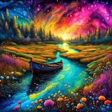 Imagem de croshom Kits de arte de diamante para adultos, kits de pintura de arte de diamante Aurora para adultos iniciantes, 5D DIY paisagem brocas completas artesanato para presentes adultos, decoração de