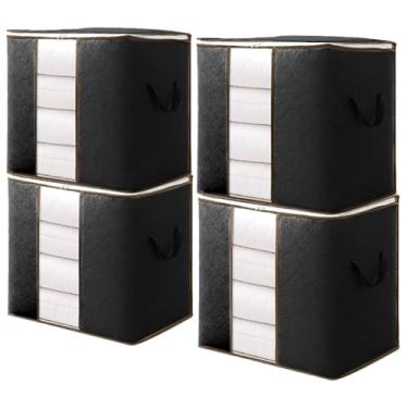 Imagem de Kit Com 4 Sacos Organizadores Para Edredons E Cobertores | Anti-Poeira E Anti-Umidade | Organizador De Guarda-Roupa E ArmáRio(70L/Preto *4)