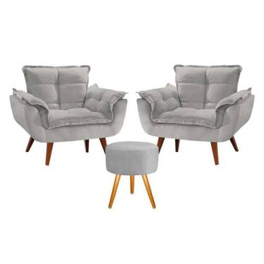 Imagem de Conjunto 2 Poltronas Opala com 1 Puff Redondo Luxo com Pés Estilo Retr